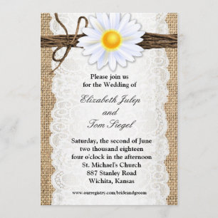 Rustikale Jute-Lace-Twine-Gänseblümchen-Hochzeitse Einladung
