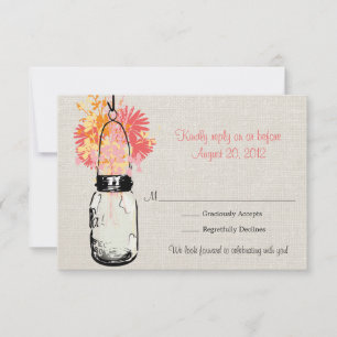Rustikale Jute-Mason-Glas & Wildblumen-RSVP-Karte RSVP Karte