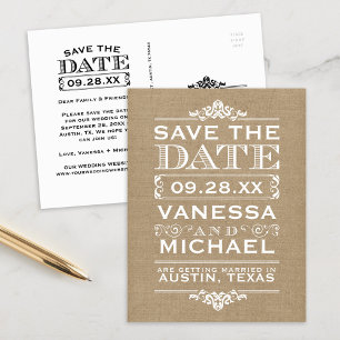 Rustikale Jute Modern Vintage Hochzeitseinladung Ankündigungspostkarte