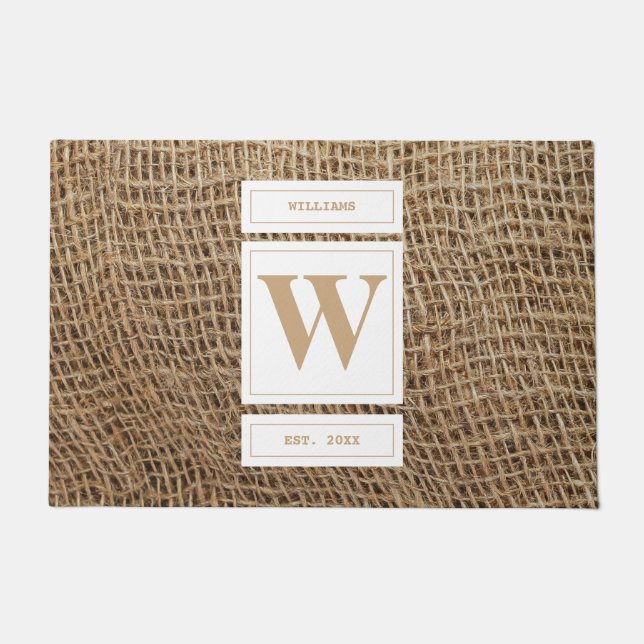 Rustikale Jute-Monogramm-Initiale Fußmatte (Vorderseite)