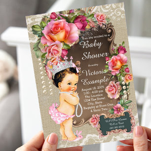 Rustikale Jute-Perlen-Prinzessin-Baby-Party Einladung