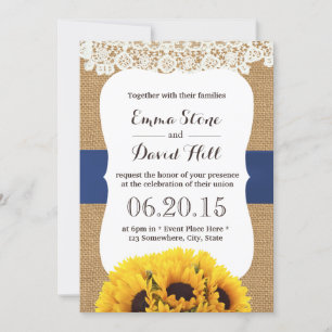Rustikale Jute-Sonnenblumen-Hochzeit Einladung