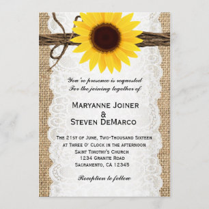 Rustikale Jute-Sonnenblumen-Hochzeitseinladung Einladung