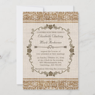 Rustikale Jute-Spitze Hochzeit Einladung