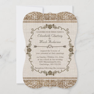 Rustikale Jute-Spitze Hochzeit Einladung