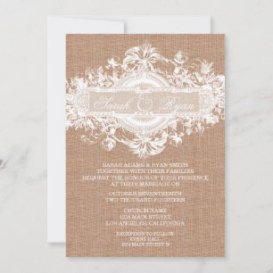 RUSTIKALE JUTE-STOFF VINTAGE BLUMEN HOCHZEITSEINLA EINLADUNG