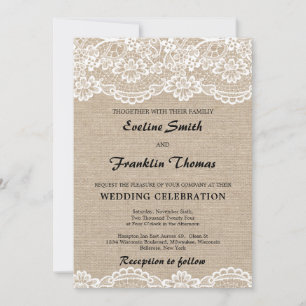 Rustikale Jute und Spitzen Hochzeit im Vintage Chi Einladung