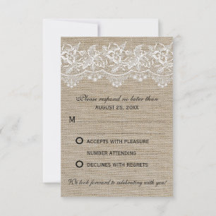 Rustikale Jute- und Spitzen-Hochzeits-RSVP-Karte RSVP Karte