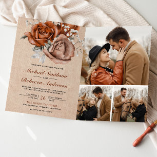 Rustikale Jute verbrannte Orange Rose QR-Code Hoch Einladung