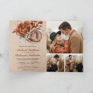 Rustikale Jute verbrannte Orange Rose QR-Code Hoch Einladung