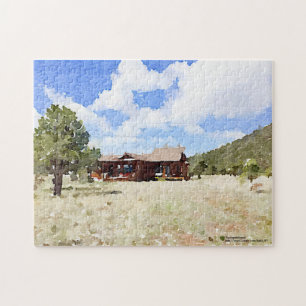 Rustikale Kabine Living Land Landschaft Wasserfarb Puzzle