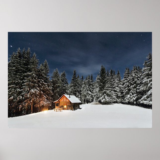 Rustikale Kabine Schnee Winter Poster (Vorne)