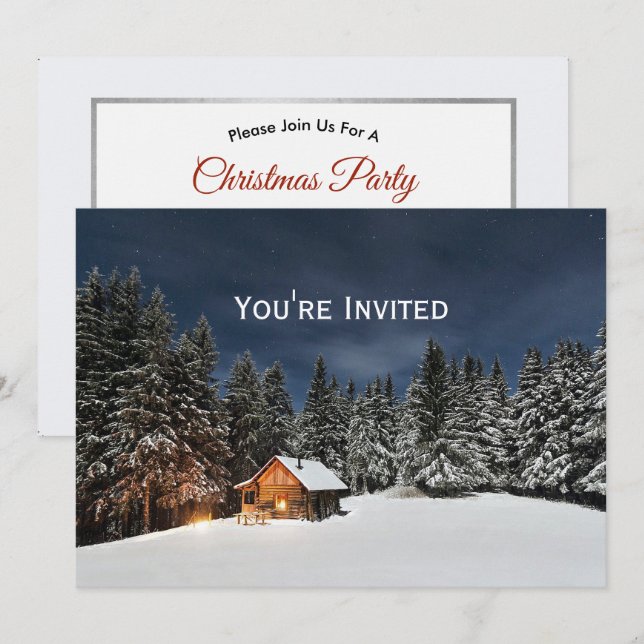 Rustikale Kabine Schnee Winter Weihnachten Einladung (Vorne/Hinten)