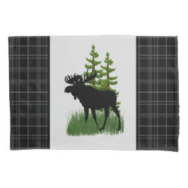 Rustikale Kabine Stil Schwarz Karierte Elche Silho Kissenbezug