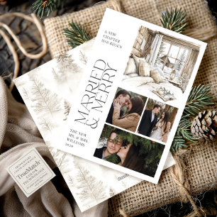 Rustikale Kabine Verheiratet & Merry Collage Foto  Feiertagskarte