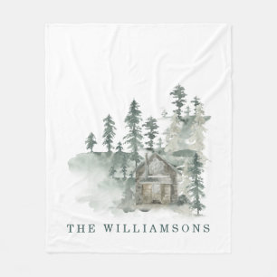 Rustikale Kabine Wasserfarbenwald Name der grünen Fleecedecke