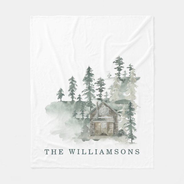 Rustikale Kabine Wasserfarbenwald Name der grünen  Fleecedecke (Vorderseite)