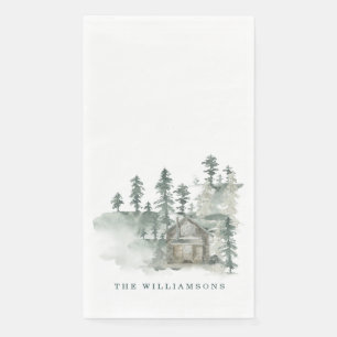 Rustikale Kabine Wasserfarbenwald Name der grünen  Serviette