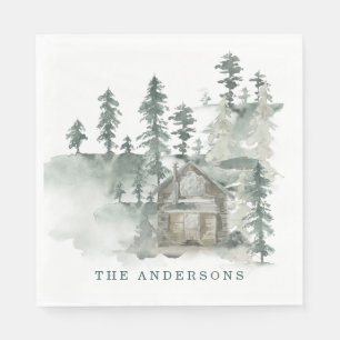 Rustikale Kabine Wasserfarbenwald Name der grünen Serviette