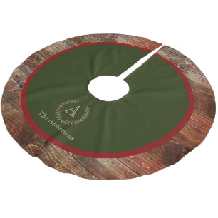 Rustikale Kabinen-hölzerner Monogramm-Familienname Polyester Weihnachtsbaumdecke