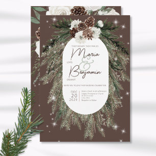 Rustikale Kakao Pine Winter Sparkle Hochzeit Einladung