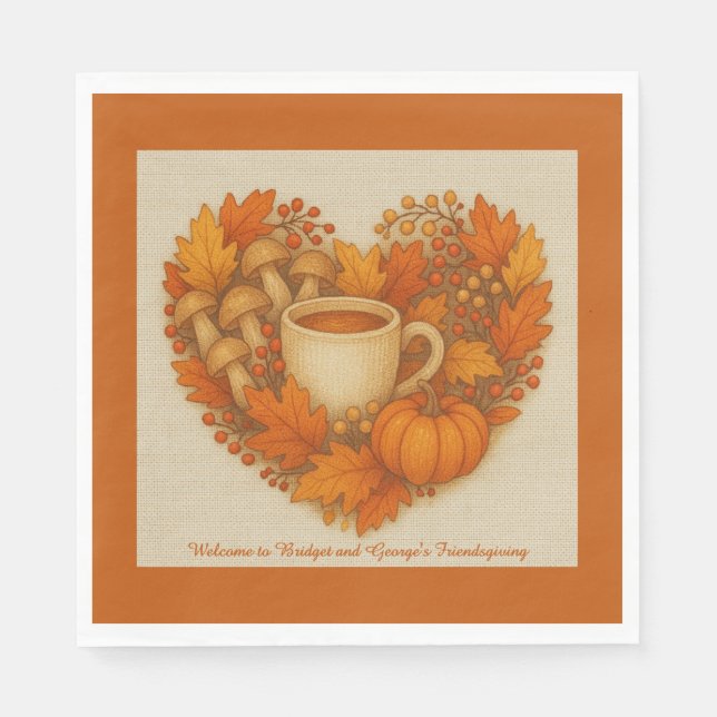 rustikale Kakao-Tasse und Herbstblätter Serviette (Vorderseite)