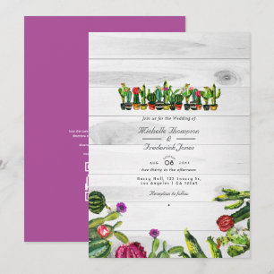 Rustikale Kaktus-Sukkulenten QR-Code RSVP Hochzeit Einladung