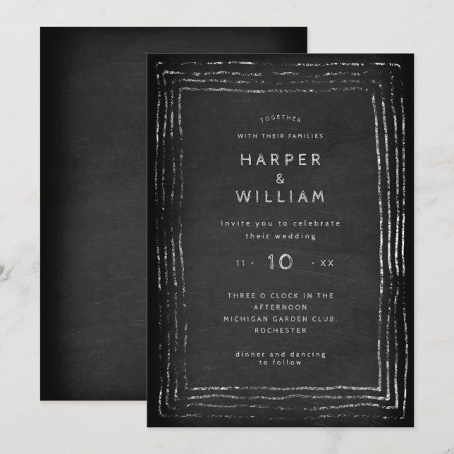 Rustikale Kalkpappe, handgezeichnete Hochzeit Einladung (Vorne/Hinten)