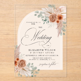 Rustikale Kalligrafie Boho Terracotta Pampas Weddi Acryleinladungen