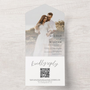 Rustikale Kalligrafie Foto Hochzeit QR-Code All In One Einladung