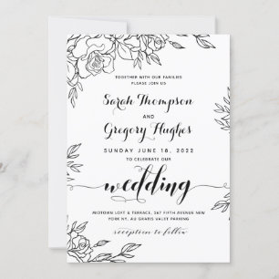 Rustikale Kalligrafie-Hochzeit mit Rosensträußchen Einladung
