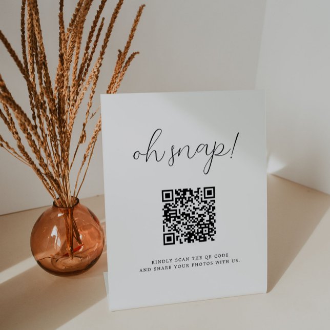 Rustikale Kalligrafie Oh Snap QR Code Hochzeit Sockelschild (Von Creator hochgeladen)
