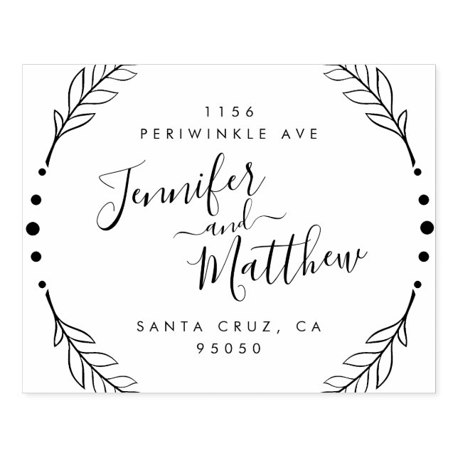 Rustikale kalligraphische Wreath Wedding-Rücksende Gummistempel (Prägung)