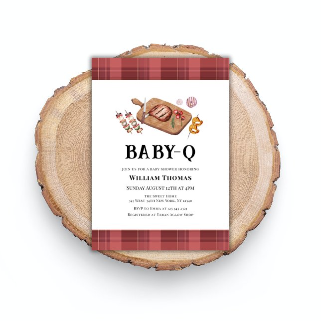 Rustikale Kariert Country Baby Q Kinderdusche Einladung (Rustic Plaid Country Baby Q Baby Shower Invitation)