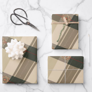 Rustikale Karierte Eleganz: Folk English Design Geschenkpapier Set