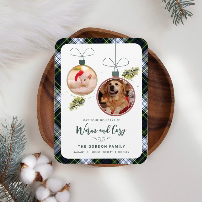 Rustikale Karierte Familie Weihnachten 2 Haustiere Magnet (Rustic Plaid 2 Pet Photos Gordon Tartan Christmas Greetings Magnet)