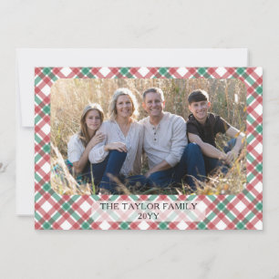 Rustikale Karierte Foto-Weihnachts-Familienfeier Feiertagskarte