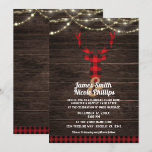 Rustikale Karierte Hirschantler, Holz- und Streich Einladung