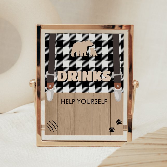 Rustikale Karierte Lumberjack Babydusche Getränke Poster (Plaid Lumberjack Baby Shower Drinks Sign)