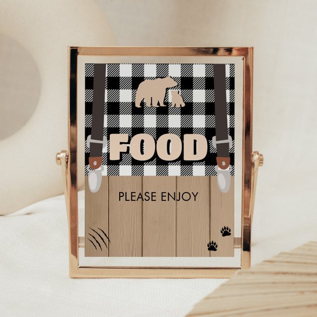 Rustikale Karierte Lumberjack Babydusche Poster (Plaid Lumberjack Baby Shower Food Sign)