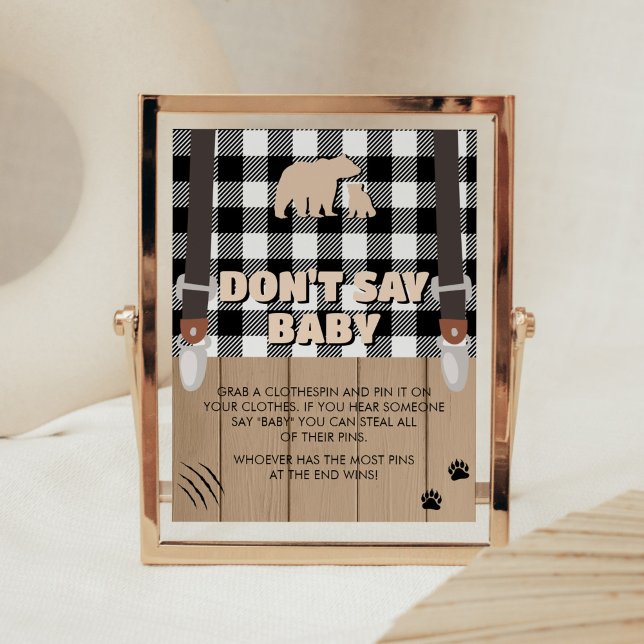 Rustikale Karierte Lumberjack Babydusche Say Baby  Poster (Plaid Lumberjack Baby Shower Don't Say Baby Sign)