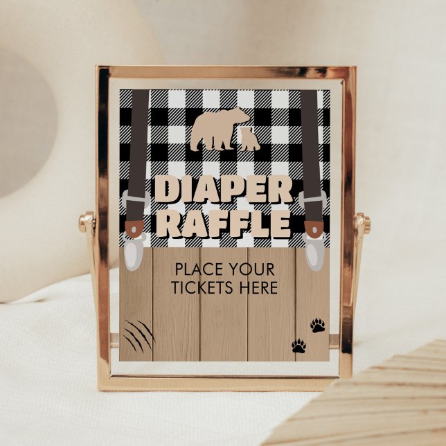 Rustikale Karierte Lumberjack Babydusche Windelwin Poster (Plaid Lumberjack Baby Shower Diaper Raffle Sign)