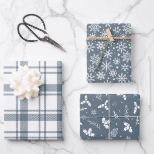 Rustikale Karierte Schneeflocken und Holly in Coun Geschenkpapier Set