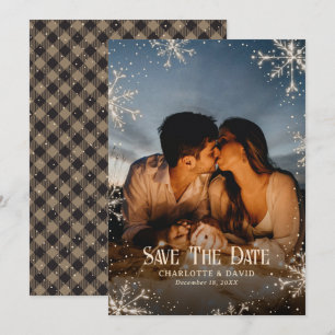Rustikale Karierte Schneeflocken Winter Foto Hochz Save The Date