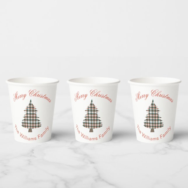 Rustikale Karierte Weihnachtsbaumfeier Pappbecher (Multi)