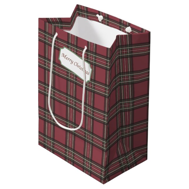 Rustikale Karierte Weihnachtsgeschenktasche Mittlere Geschenktüte (Vorderseite Schrägansicht)