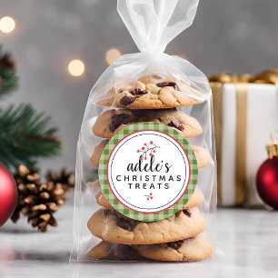 Rustikale karierte Weihnachtsleckereien Personalis Runder Aufkleber