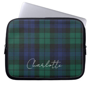 Rustikale Karo Elegant Schrift Grün Tartan Laptopschutzhülle