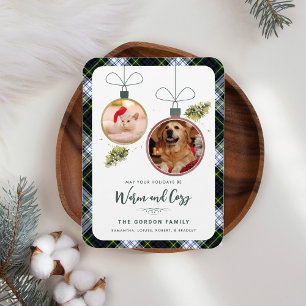 Rustikale Karo-Familien-Weihnachts-2-Haustier-Foto Magnet