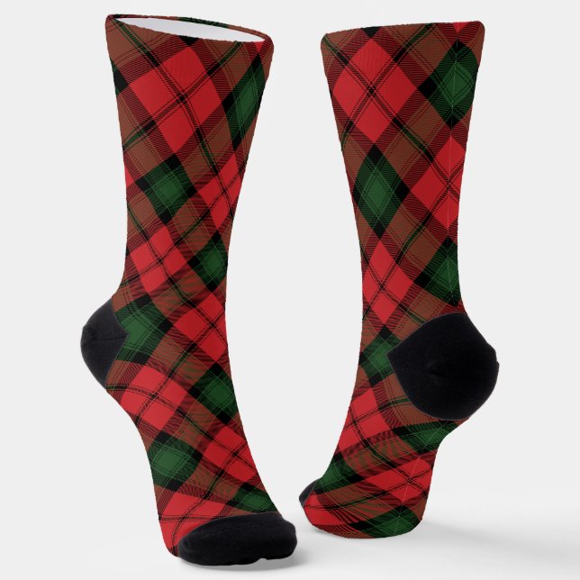 Rustikale Karo Kariert Rot Grün Tartan Socken (Gewinkelt)